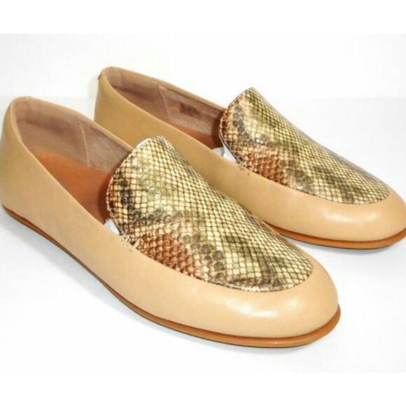 Fitflop Lena Tan Snake Leather Loafers Sz 10 - Picture 1 of 7